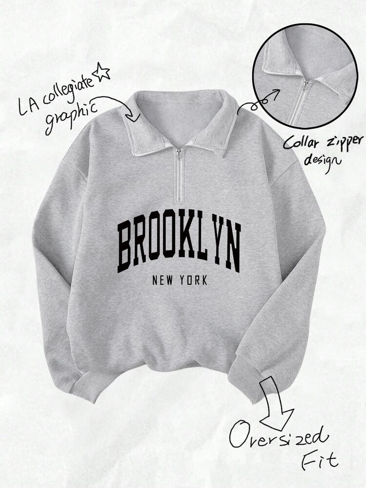 SHEIN Teen Girls Clothes Casual Streetwear Fashion Striped All-Match Zipper Sweatshirt Cute Knit Minimalist Loose Floral Crop Autumn School Sixth Form Gray Grey - Grey - View 5