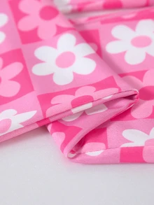 SHEIN 女童休閒運動喇叭褲（多件組），花卉與淺棕豹紋混搭印花，適合春季外出 - 彩色 - 查看 8