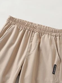 Souflis Souflis Young Boy Casual Comfortable Solid Color Long Pants With Slanted Pockets, Simple Elastic Waist Design, Suitable For Daily Wear, Travel, Party, Holiday, Versatile Fashion Outfit - Khaki - View 5