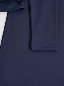 SHEIN 2件組青少年女孩T恤套裝，海軍藍領口套頭上衣，寬鬆直筒鬆緊腰長褲，時尚休閒日常外出百搭校園返校戶外穿搭 - 藏蓝色 - 查看 11