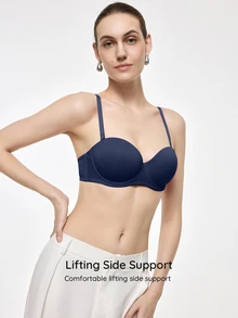 SHEIN Women's Solid Color Bandeau Comfortable Bra - Blue - View 4