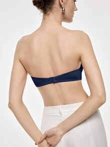SHEIN Women's Solid Color Bandeau Comfortable Bra - Blue - View 2