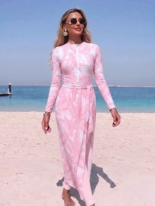 Swim Mulvari Ladies' Two Pieces Elegant Long-Sleeved Cardigan Swimsuit. - Multicolor - View 7