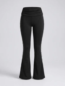 StreetHx Women's Minimalist Casual Black & White Tummy Control Slimming Long Pants For Indoor/Outdoor Sports, Spring/Summer - Black - View 5