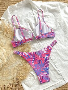 SHEIN Swim Women's Floral Print Swimwear Set, For Vacation And Beach For Summer - Multicolor - View 2