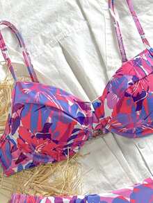 SHEIN Swim Women's Floral Print Swimwear Set, For Vacation And Beach For Summer - Multicolor - View 4