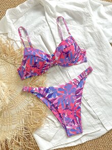 SHEIN Swim Women's Floral Print Swimwear Set, For Vacation And Beach For Summer - Multicolor - View 6