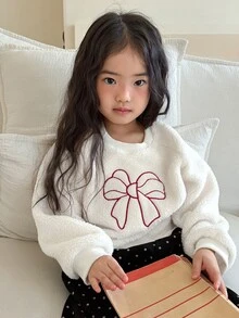 DAZY Infant Girl Round Neck Bow Long Sleeve Sweatshirt - White - View 8