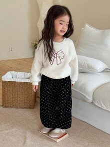 DAZY Infant Girl Round Neck Bow Long Sleeve Sweatshirt - White - View 7