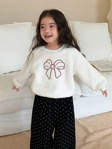 DAZY Infant Girl Round Neck Bow Long Sleeve Sweatshirt - White - View 4