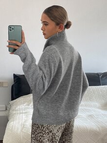 Livesso Women's Winter Grey Round Neck Button Cable Knit Long Sleeve Slim Fit Ribbed Cardigan - Grey - View 2