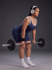 Powerista Women's Plus Size Summer Seamless Sleeveless Ribbed Workout Jumpsuit Open Back Design In Navy Blue With Trim Perfect For Gym And Activewear Tropical - Navy Blue - View 8