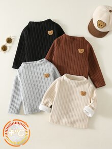 SHEIN 男女嬰兒/幼兒 4件組秋冬保暖內層加厚立領長袖T恤內搭衫 多件裝 嬰兒冬季T恤 聖誕 - 彩色 - 查看 5