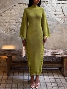SHEIN BAE Regular Women's Pullover Sweater Dress - Green - View 3