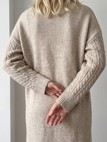 Omancia Women's Semi-High Neck Henley Button Cable Knit Loose Straight Mid-Length Casual Lazy European And American Style Dress - Khaki - View 2