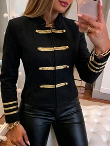 Holdful Holdful Fall Clothes FOR WomenWomen's Button Design Long Sleeve Casual Napoleon Jacket - Black - View 5
