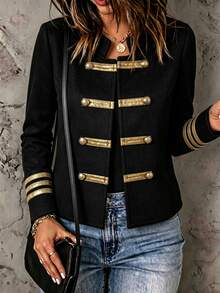 Holdful Holdful Fall Clothes FOR WomenWomen's Button Design Long Sleeve Casual Napoleon Jacket - Black - View 4
