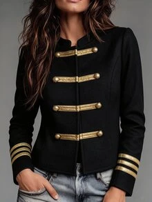 Holdful Holdful Fall Clothes FOR WomenWomen's Button Design Long Sleeve Casual Napoleon Jacket - Black - View 3