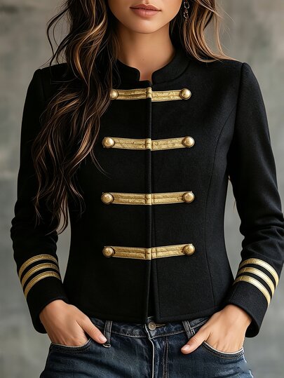 Zayélia Fall Clothes FOR WomenWomen's Button Design Long Sleeve Casual Napoleon Jacket