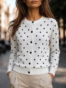 SHEIN 女款波點休閒百搭日常穿搭開襟衫 - 白色 - 查看 4