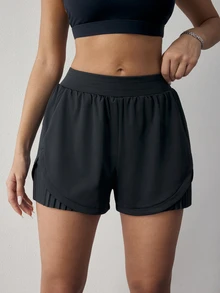SHEIN Dewbera Quần short thể thao nữ 2 trong 1 có túi ẩn - màu đen - Xem 4