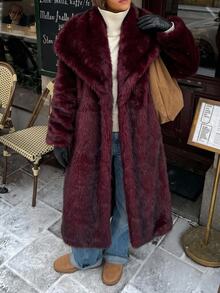 GalTyme Plus Size Women's Faux Fur Coat, Autumn/Winter - Burgundy - View 4