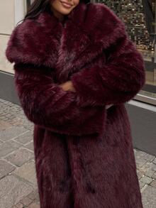 GalTyme Plus Size Women's Faux Fur Coat, Autumn/Winter - Burgundy - View 2