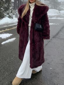 GalTyme Plus Size Women's Faux Fur Coat, Autumn/Winter - Burgundy - View 3