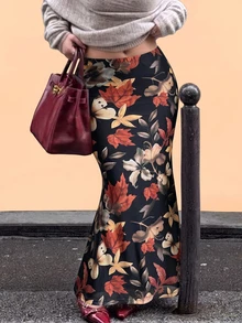 GalTyme 大尺碼女款花卉印花休閒優雅百搭黑色夏季感恩節派對約會裙 - 彩色 - 查看 3