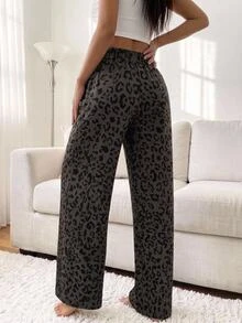 Comfortcana Women's Leopard Print Drawstring Waist Loose Casual Long Pants For Daily Wear - Black - View 2