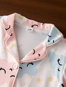 SHEIN 2件組女嬰可愛優雅軟綿休閒雲朵星星卡通印花秋冬開襟針織衫褲套裝，居家舒適家居服 - 彩色 - 查看 7
