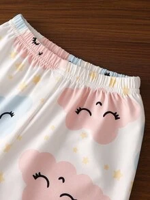 SHEIN 2件組女嬰可愛優雅軟綿休閒雲朵星星卡通印花秋冬開襟針織衫褲套裝，居家舒適家居服 - 彩色 - 查看 6