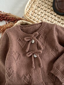 Baby Girl Solid Color Casual Versatile Daily Outing Cardigan - Coffee Brown - View 3