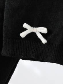 SHEIN 少女黑色白色波點3D蝴蝶結針織開襟衫，可愛校園返校秋季Y2K風格，適合假期、生日、洗禮 - 黑色 - 查看 5