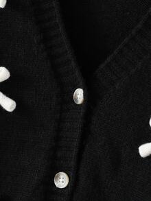 SHEIN 少女黑色白色波點3D蝴蝶結針織開襟衫，可愛校園返校秋季Y2K風格，適合假期、生日、洗禮 - 黑色 - 查看 6