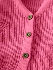 SHEIN Young Girls Toddler Cardigans Baby Pink Knitted Textured V-Neck Lantern Sleeve Ribbed Cuffs Autumn Nursery Baby Shower Princess - Pink - View 8