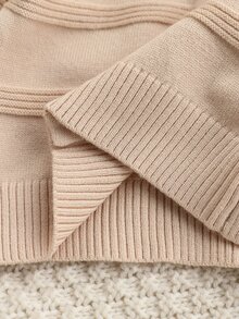 SHEIN Baby Boy Cute Single-Breasted Round Neck Long Sleeve Knit Cardigan And Striped Contrast Color Overall Pants 2 Pieces Set Autumn Winter - Khaki - View 6