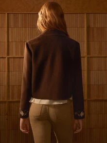 MOTF STUDIO WOOL LAPEL EMBROIDERED DECOR SINGLE-SIDED OVERCOAT - Coffee Brown - View 4