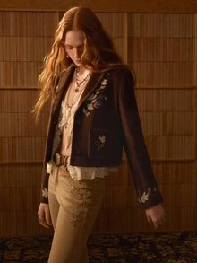 MOTF STUDIO WOOL LAPEL EMBROIDERED DECOR SINGLE-SIDED OVERCOAT - Coffee Brown - View 7