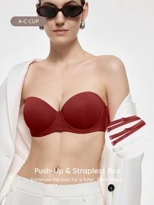 SHEIN Women's Solid Color Bandeau Comfortable Bra - Burgundy - View 5