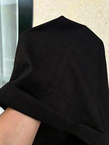 Manfinity Roughcore Men's Casual Solid Color Rolled Hem Slant Pocket Shorts, Summer Black Shorts - Black - View 7