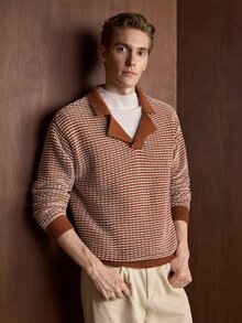 Manfinity CityGents Men's Autumn/Winter Casual Retro Vintage Colorblock Brown Stripe Sweater Off Campus College - Multicolor - View 7