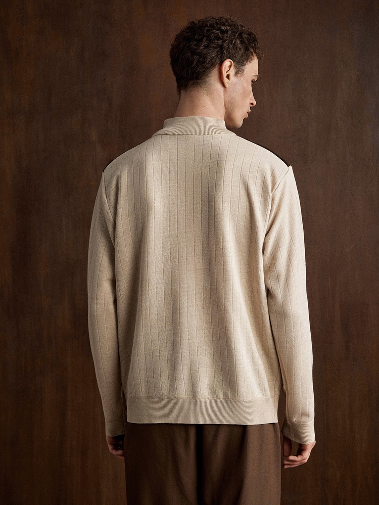 Manfinity CityGents Men's Lightweight Pullover Colorblock Shoulder Patchwork Sweater - Beige - View 7