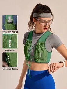 Exploreva Exploreva Women's Adjustable Placket Cropped Outdoor Vest - Green - View 1