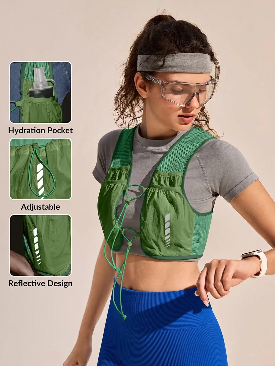 Exploreva Exploreva Women's Adjustable Placket Cropped Outdoor Vest - Green - View 1