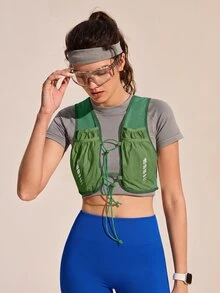 Exploreva Exploreva Women's Adjustable Placket Cropped Outdoor Vest - Green - View 7