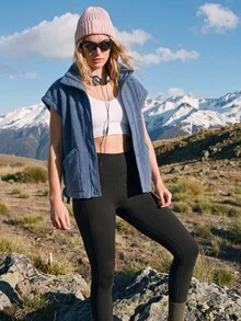WanderVale Women's Outdoor Loose Winter Vest, Sleeveless Casual Colorblock Fleece Collar Cardigan Jacket - Blue - View 4