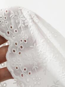 DAZY Contrast Lace Trim Hem Long Sleeve Loose Casual Vacation Daily Spring Autumn Maternity T-Shirt - White - View 7