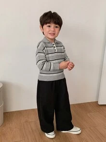 DAZY Infant Boys Striped Long Sleeve Contrast Color Cardigan Sweater, Autumn/Winter - Grey - View 3