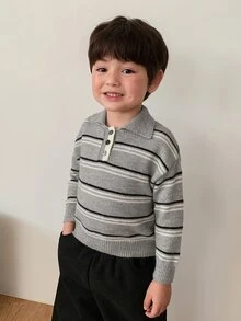DAZY Infant Boys Striped Long Sleeve Contrast Color Cardigan Sweater, Autumn/Winter - Grey - View 5